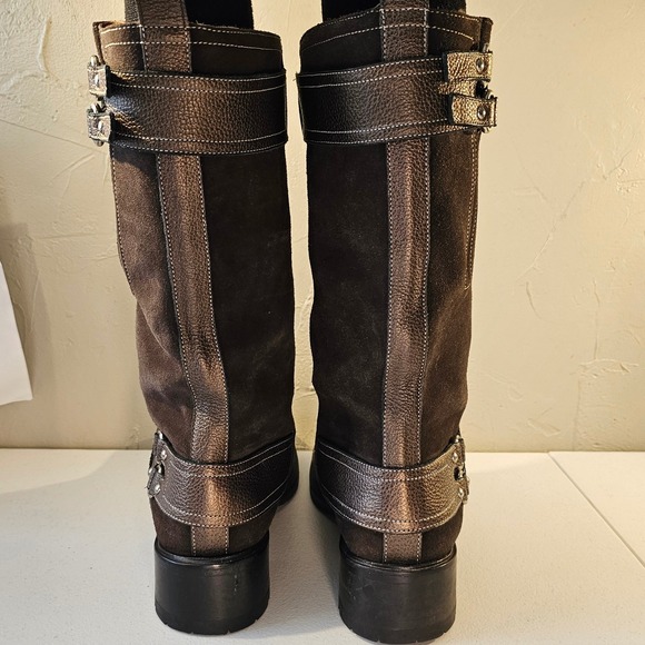 Cole Haan Womens Brown Suede Metallic Bronze Moto Boots Vibram Sole 9B 018064 - Picture 5 of 9